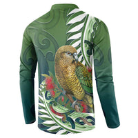 New Zealand Kea Bird Button Sweatshirt With Maori Koru Fern - Polynesian Pride