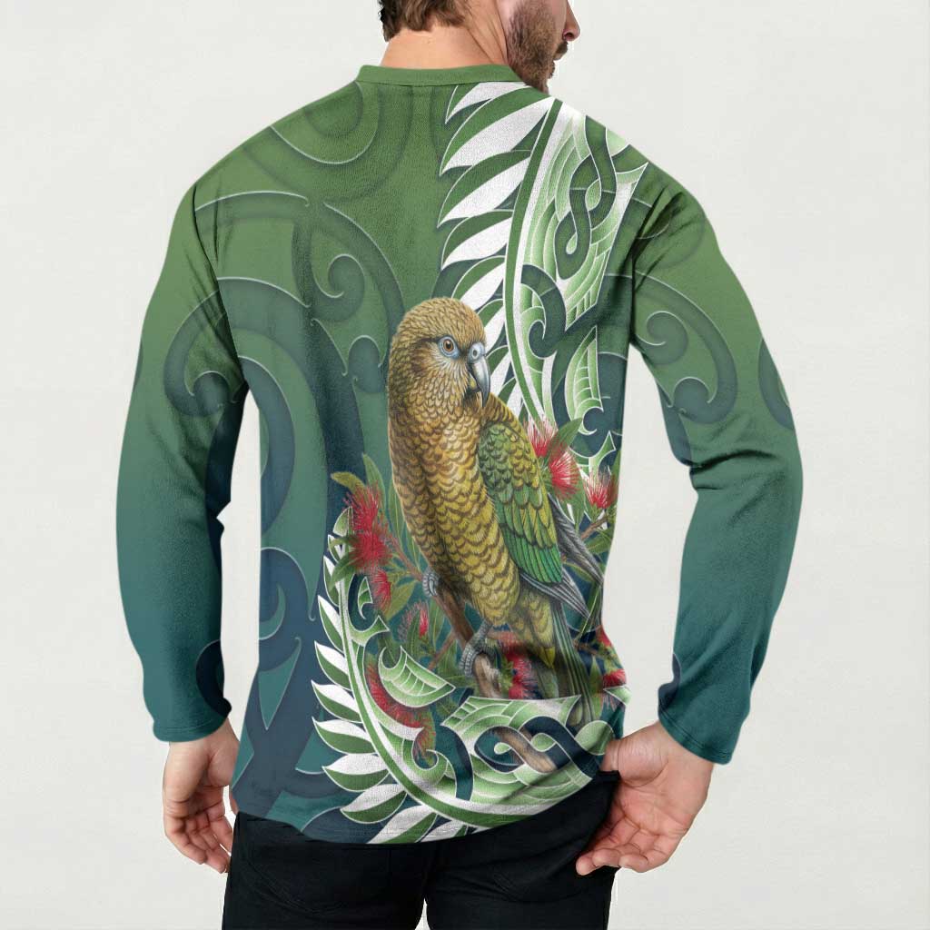 New Zealand Kea Bird Button Sweatshirt With Maori Koru Fern - Polynesian Pride