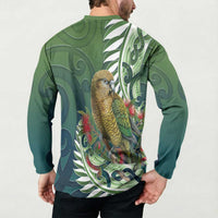 New Zealand Kea Bird Button Sweatshirt With Maori Koru Fern - Polynesian Pride