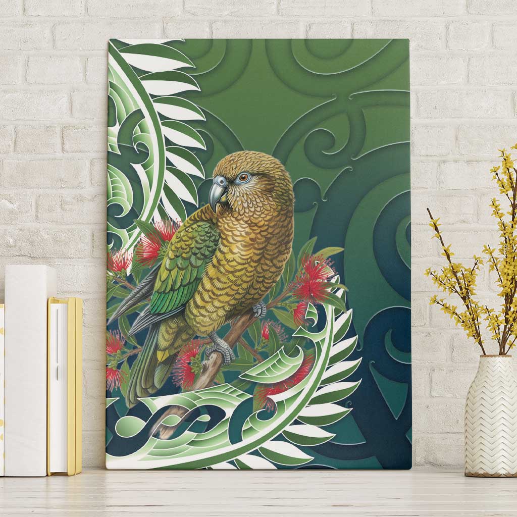 New Zealand Kea Bird Canvas Wall Art With Maori Koru Fern - Polynesian Pride