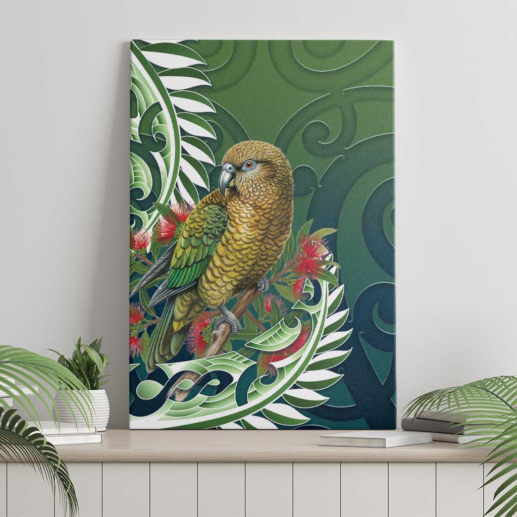 New Zealand Kea Bird Canvas Wall Art With Maori Koru Fern - Polynesian Pride