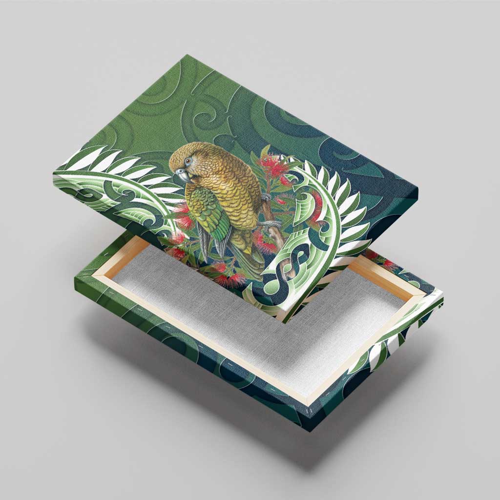 New Zealand Kea Bird Canvas Wall Art With Maori Koru Fern - Polynesian Pride