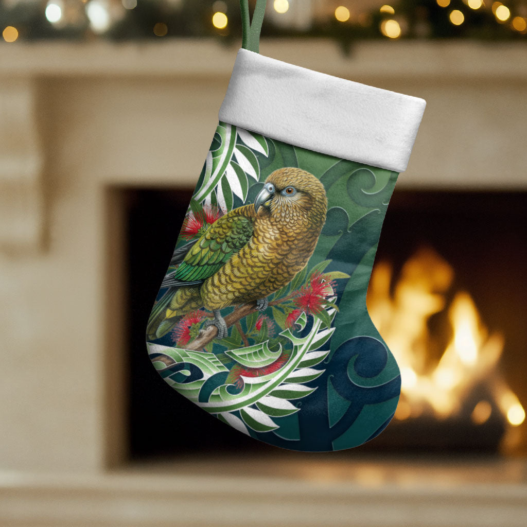 New Zealand Kea Bird Christmas Stocking With Maori Koru Fern LT05 Set of 2 Green - Polynesian Pride