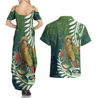New Zealand Kea Bird Couples Matching Summer Maxi Dress and Hawaiian Shirt With Maori Koru Fern LT05 - Polynesian Pride