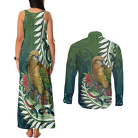 New Zealand Kea Bird Couples Matching Tank Maxi Dress and Long Sleeve Button Shirt With Maori Koru Fern LT05 - Polynesian Pride