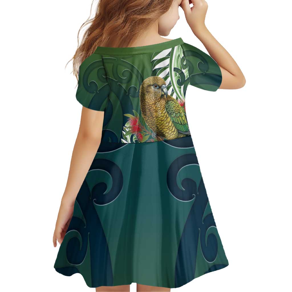 New Zealand Kea Bird Family Matching Off Shoulder Maxi Dress and Hawaiian Shirt With Maori Koru Fern LT05 - Polynesian Pride