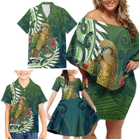 New Zealand Kea Bird Family Matching Off Shoulder Short Dress and Hawaiian Shirt With Maori Koru Fern LT05 - Polynesian Pride