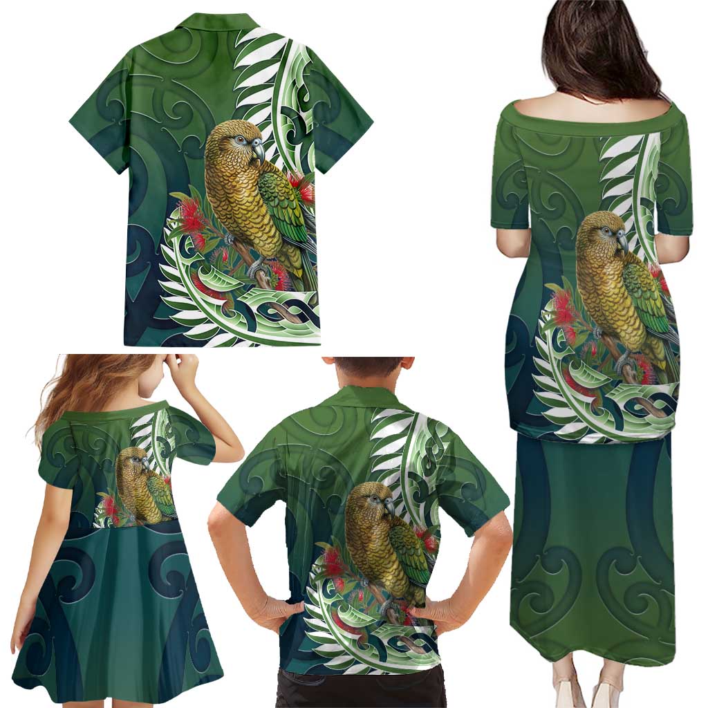 New Zealand Kea Bird Family Matching Puletasi and Hawaiian Shirt With Maori Koru Fern LT05 - Polynesian Pride