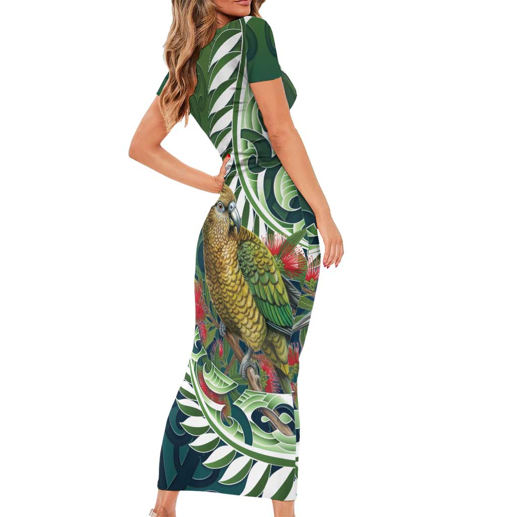 New Zealand Kea Bird Family Matching Short Sleeve Bodycon Dress and Hawaiian Shirt With Maori Koru Fern LT05 - Polynesian Pride