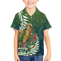 New Zealand Kea Bird Family Matching Tank Maxi Dress and Hawaiian Shirt With Maori Koru Fern LT05 Son's Shirt Green - Polynesian Pride