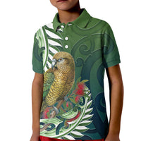 New Zealand Kea Bird Kid Polo Shirt With Maori Koru Fern - Polynesian Pride