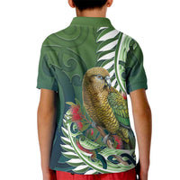 New Zealand Kea Bird Kid Polo Shirt With Maori Koru Fern - Polynesian Pride