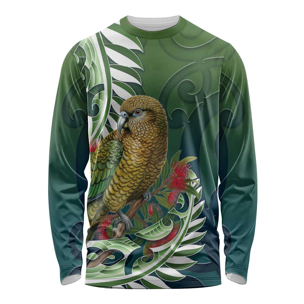 New Zealand Kea Bird Long Sleeve Shirt With Maori Koru Fern - Polynesian Pride
