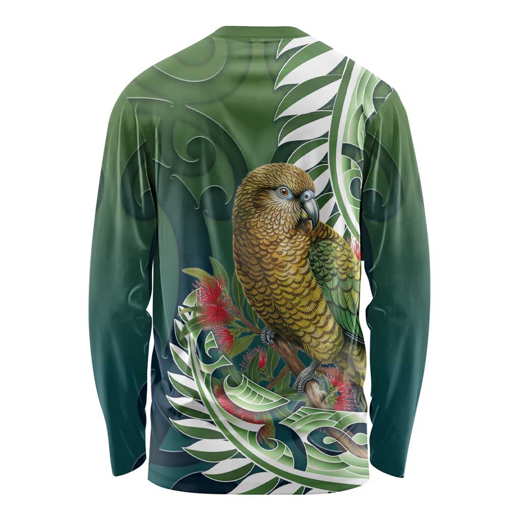New Zealand Kea Bird Long Sleeve Shirt With Maori Koru Fern - Polynesian Pride