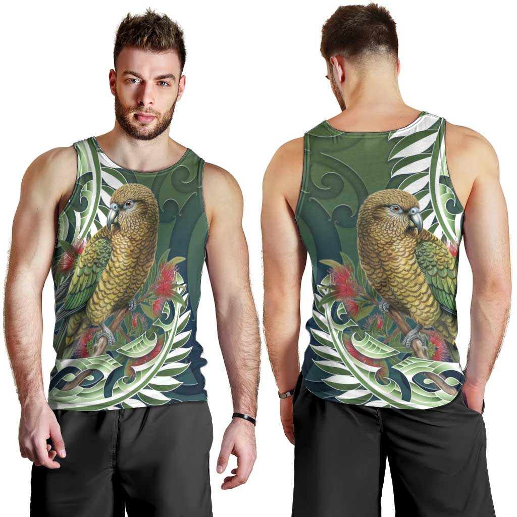 New Zealand Kea Bird Men Tank Top With Maori Koru Fern - Polynesian Pride