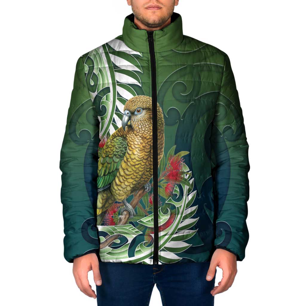 New Zealand Kea Bird Padded Jacket With Maori Koru Fern - Polynesian Pride