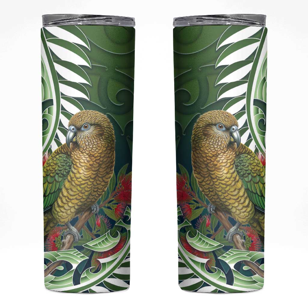 New Zealand Kea Bird Skinny Tumbler With Maori Koru Fern LT05 Green - Polynesian Pride