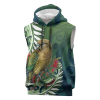New Zealand Kea Bird Sleeveless Hoodie With Maori Koru Fern LT05 Green - Polynesian Pride