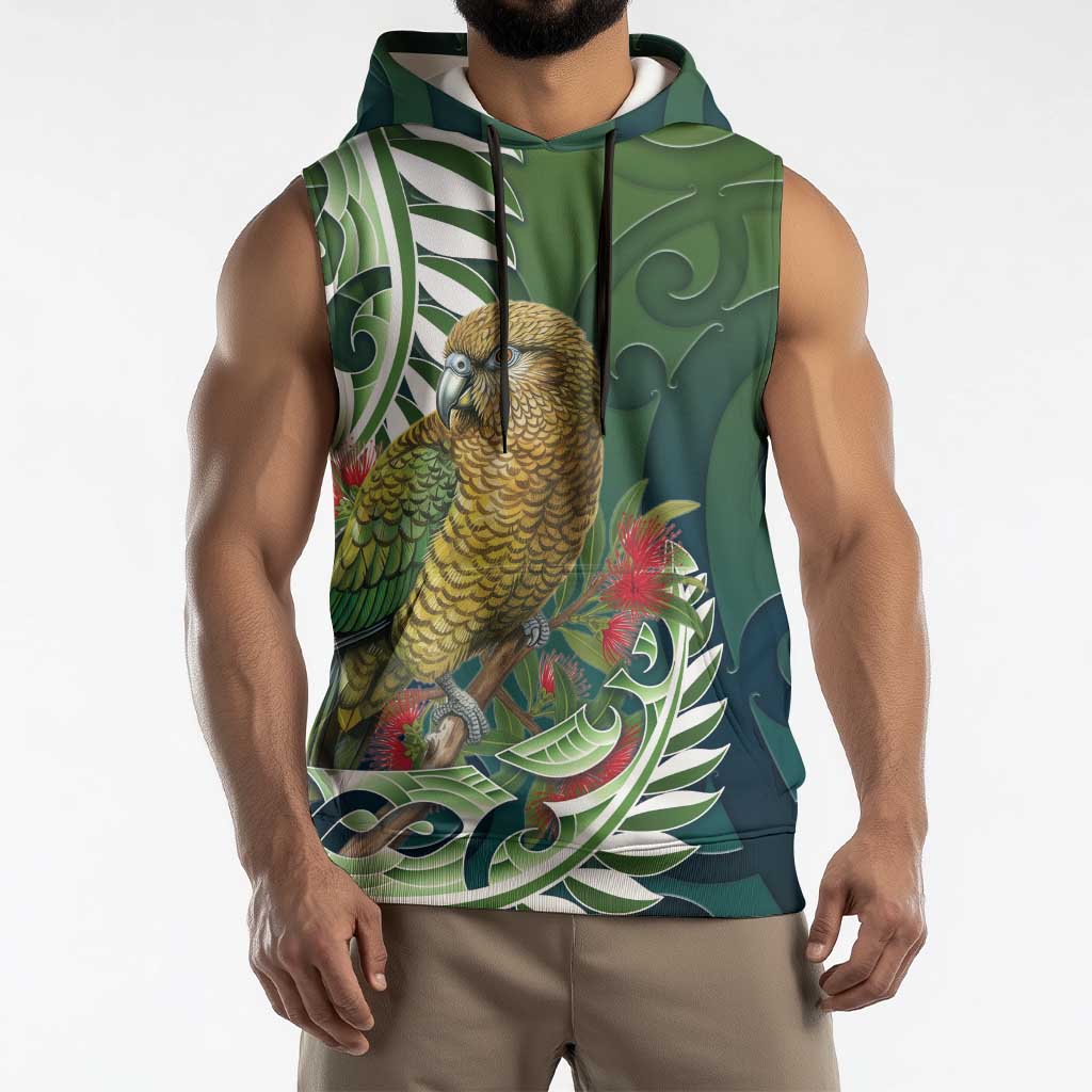 New Zealand Kea Bird Sleeveless Hoodie With Maori Koru Fern LT05 - Polynesian Pride