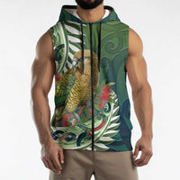 New Zealand Kea Bird Sleeveless Zip Hoodie With Maori Koru Fern - Polynesian Pride