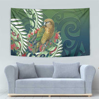 New Zealand Kea Bird Tapestry With Maori Koru Fern - Polynesian Pride