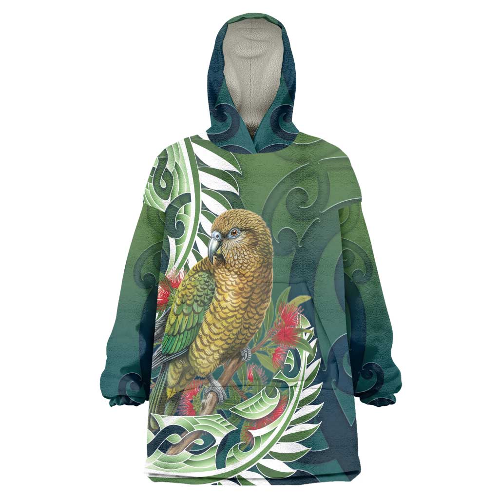 New Zealand Kea Bird Wearable Blanket Hoodie With Maori Koru Fern - Polynesian Pride