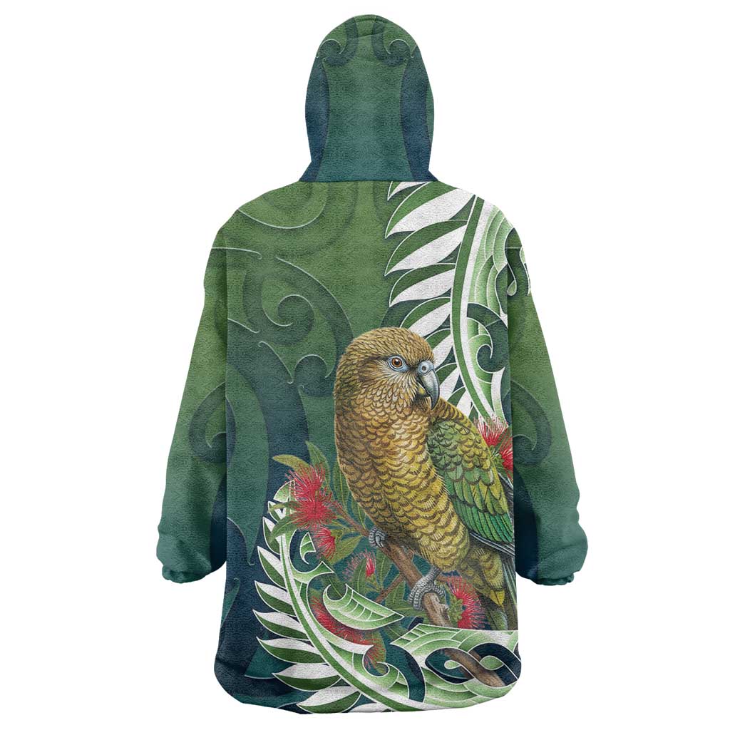 New Zealand Kea Bird Wearable Blanket Hoodie With Maori Koru Fern - Polynesian Pride