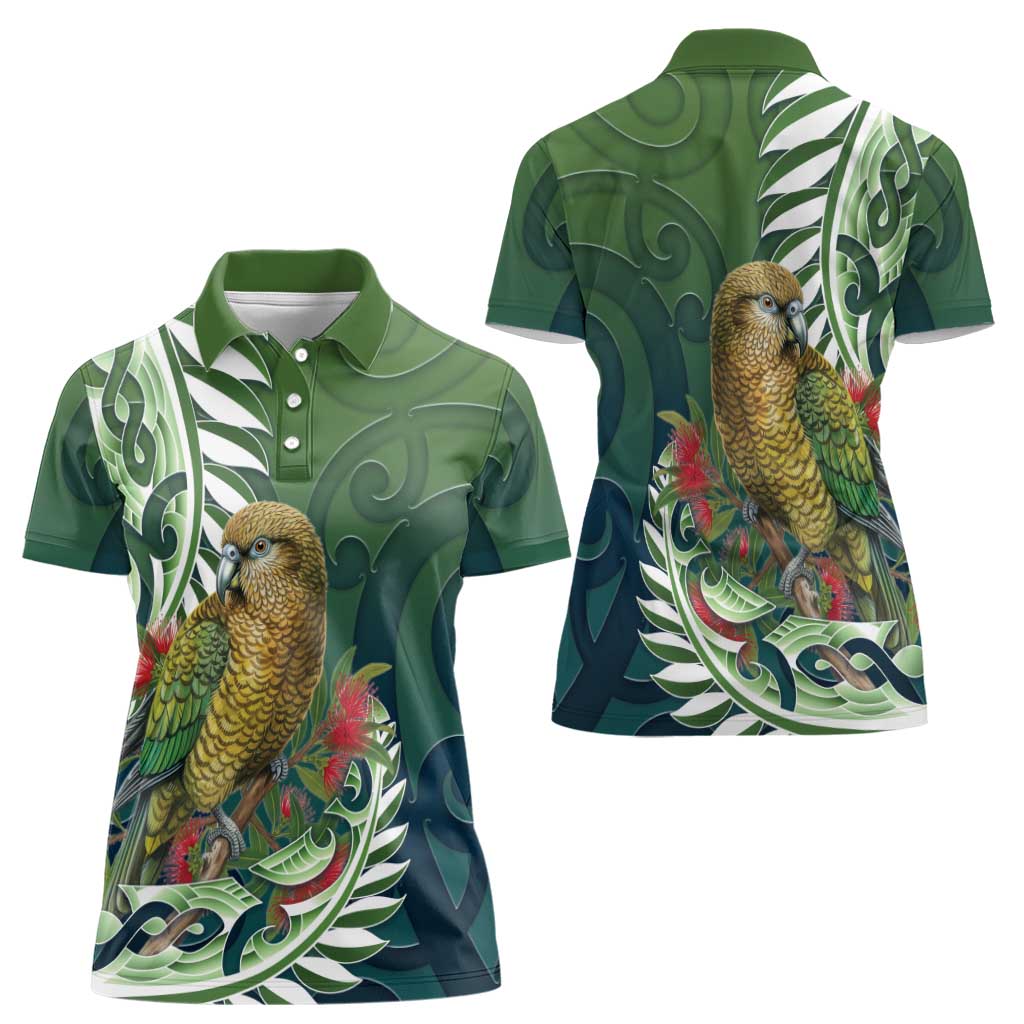 New Zealand Kea Bird Women Polo Shirt With Maori Koru Fern LT05 - Polynesian Pride