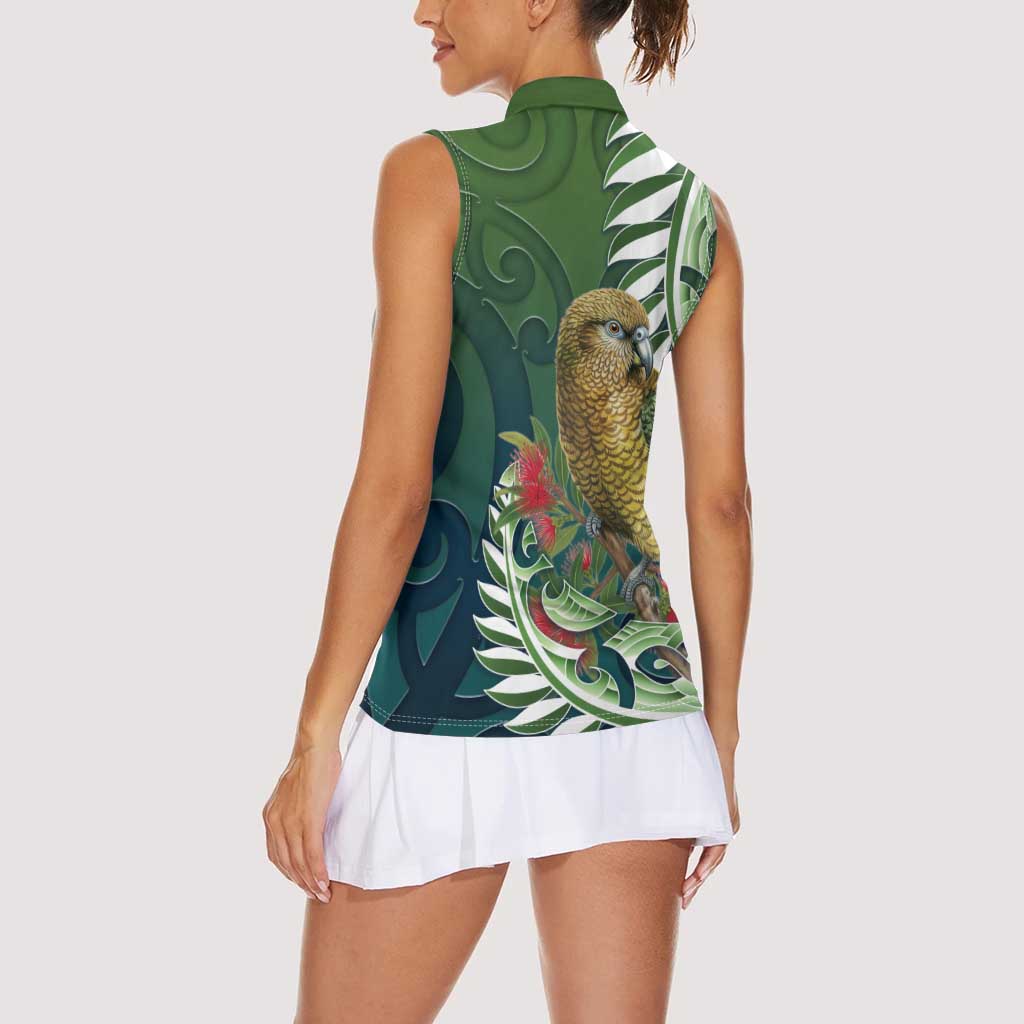 New Zealand Kea Bird Women Sleeveless Polo Shirt With Maori Koru Fern LT05 - Polynesian Pride