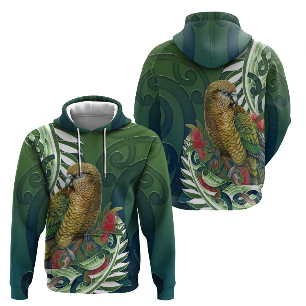 New Zealand Kea Bird Zip Hoodie With Maori Koru Fern - Polynesian Pride
