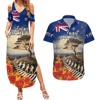 New Zealand ANZAC Day Couples Matching Summer Maxi Dress and Hawaiian Shirt The Lonesome Pine With Soldier Fern LT05 Blue - Polynesian Pride