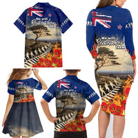 New Zealand ANZAC Day Family Matching Long Sleeve Bodycon Dress and Hawaiian Shirt The Lonesome Pine With Soldier Fern LT05 - Polynesian Pride
