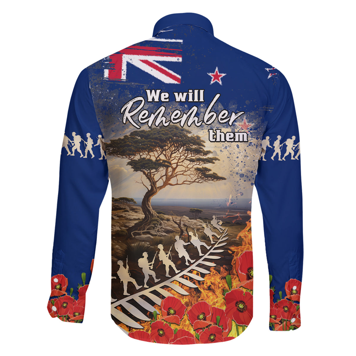 New Zealand ANZAC Day Family Matching Long Sleeve Bodycon Dress and Hawaiian Shirt The Lonesome Pine With Soldier Fern LT05 - Polynesian Pride