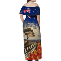 New Zealand ANZAC Day Family Matching Off Shoulder Maxi Dress and Hawaiian Shirt The Lonesome Pine With Soldier Fern LT05 - Polynesian Pride