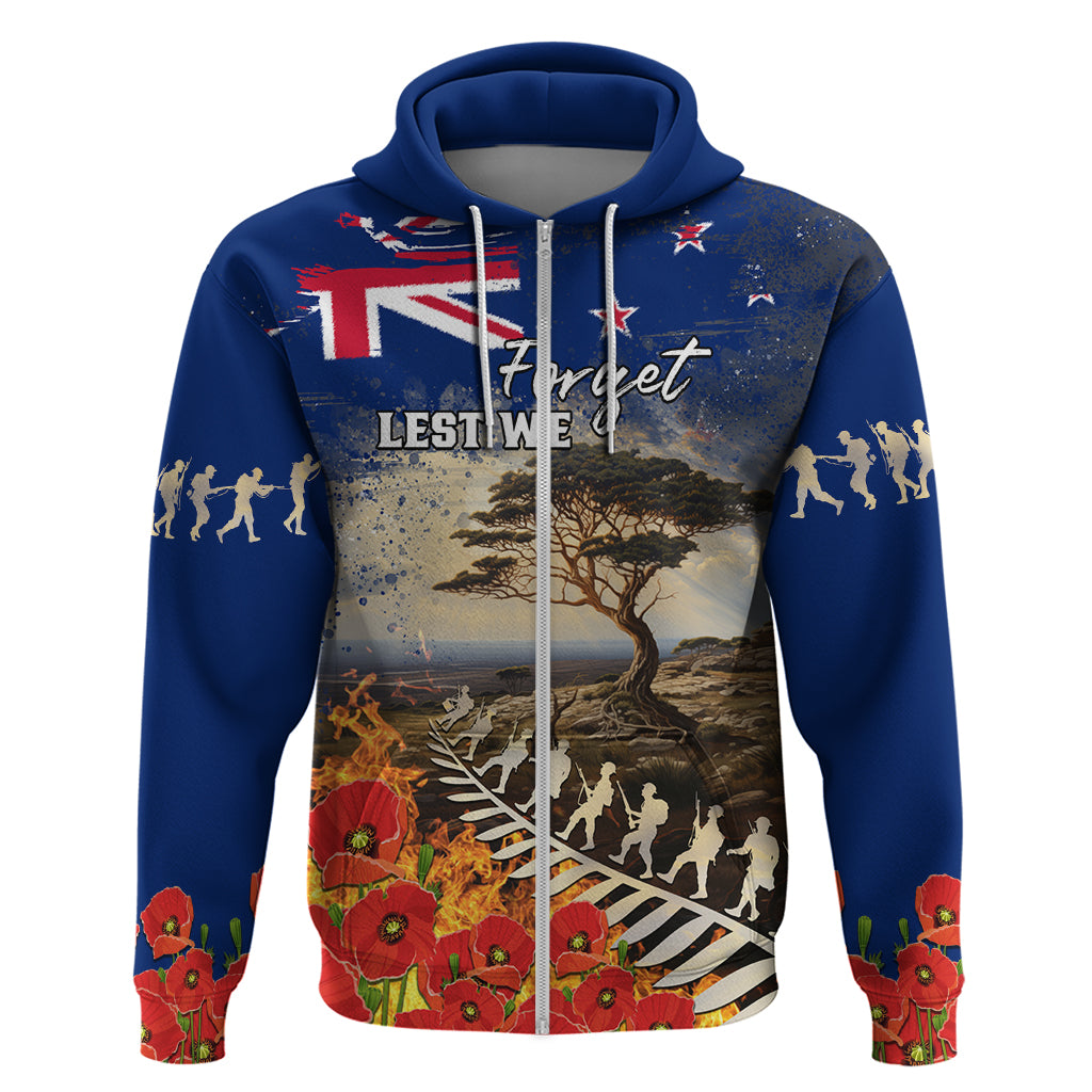 New Zealand ANZAC Day Hoodie The Lonesome Pine With Soldier Fern LT05 Zip Hoodie Blue - Polynesian Pride