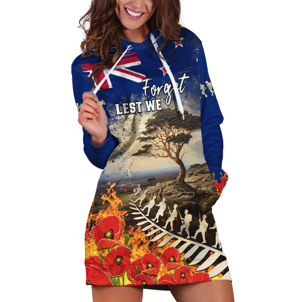 New Zealand ANZAC Day Hoodie Dress The Lonesome Pine With Soldier Fern LT05 Blue - Polynesian Pride