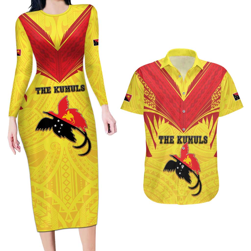 Papua New Guinea Rugby Custom Couples Matching Long Sleeve Bodycon Dress and Hawaiian Shirt Kumuls Heritage