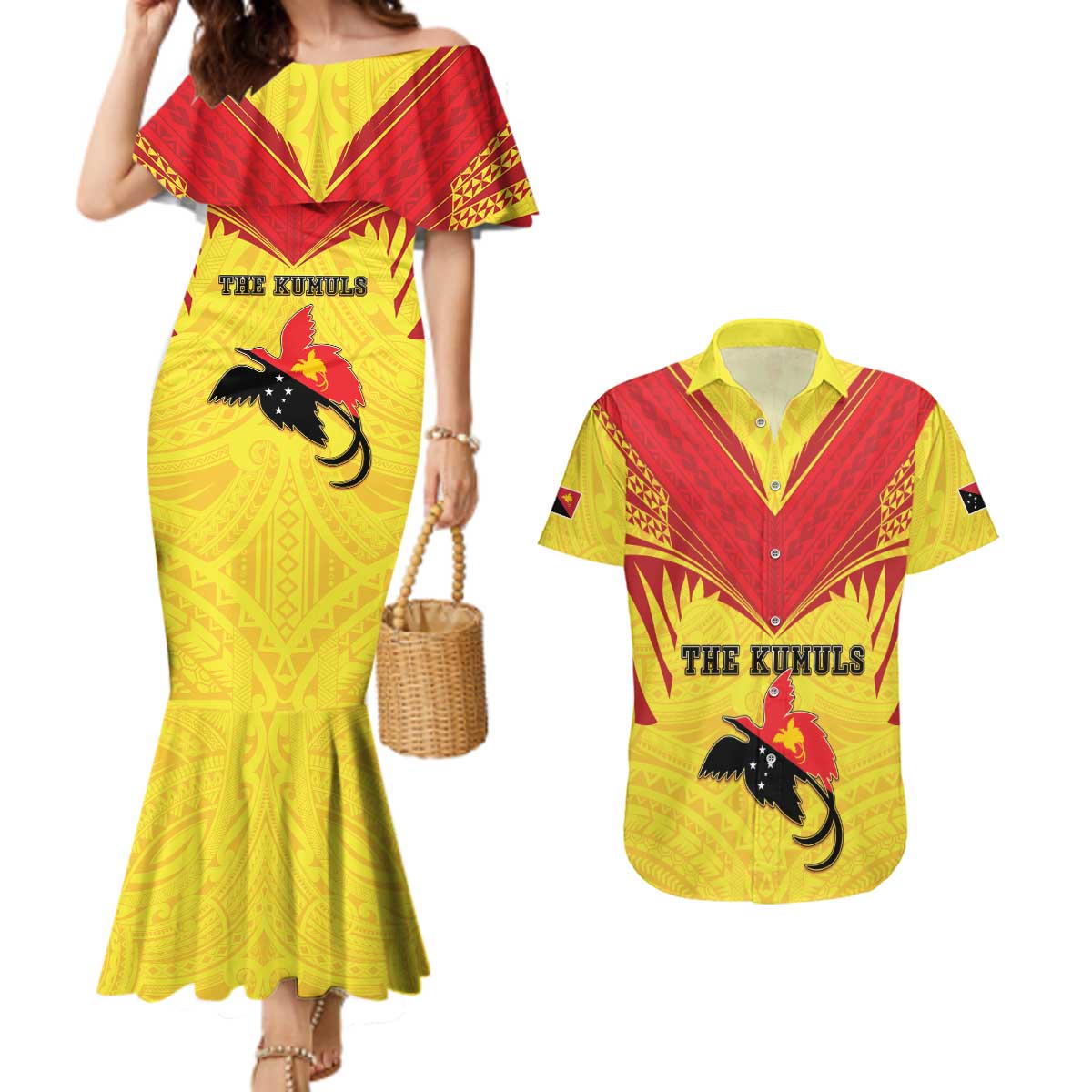 Papua New Guinea Rugby Custom Couples Matching Mermaid Dress and Hawaiian Shirt Kumuls Heritage