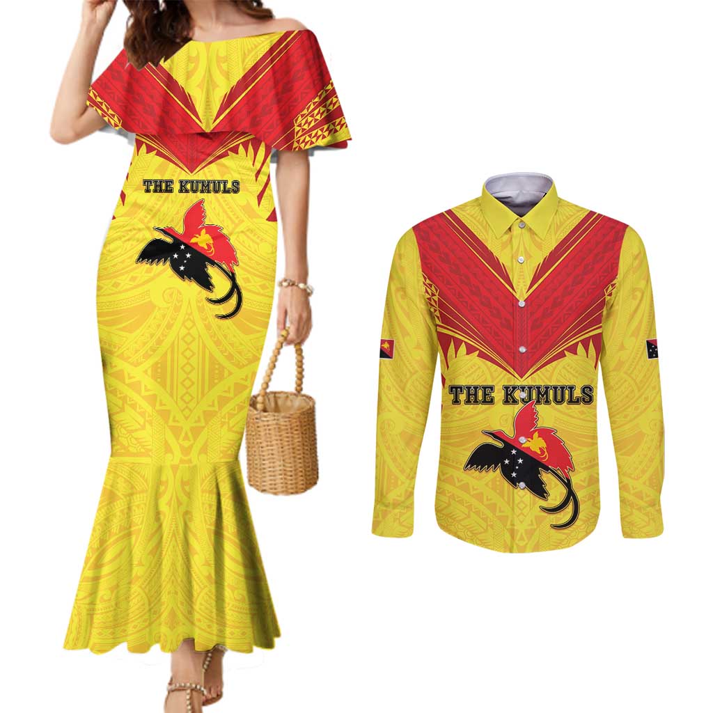 Papua New Guinea Rugby Custom Couples Matching Mermaid Dress and Long Sleeve Button Shirt Kumuls Heritage