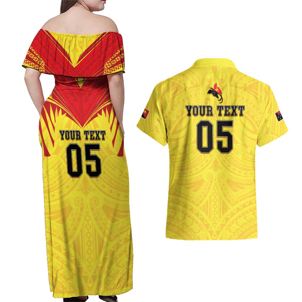 Papua New Guinea Rugby Custom Couples Matching Off Shoulder Maxi Dress and Hawaiian Shirt Kumuls Heritage