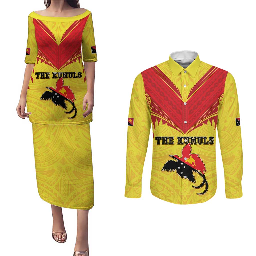 Papua New Guinea Rugby Custom Couples Matching Puletasi and Long Sleeve Button Shirt Kumuls Heritage