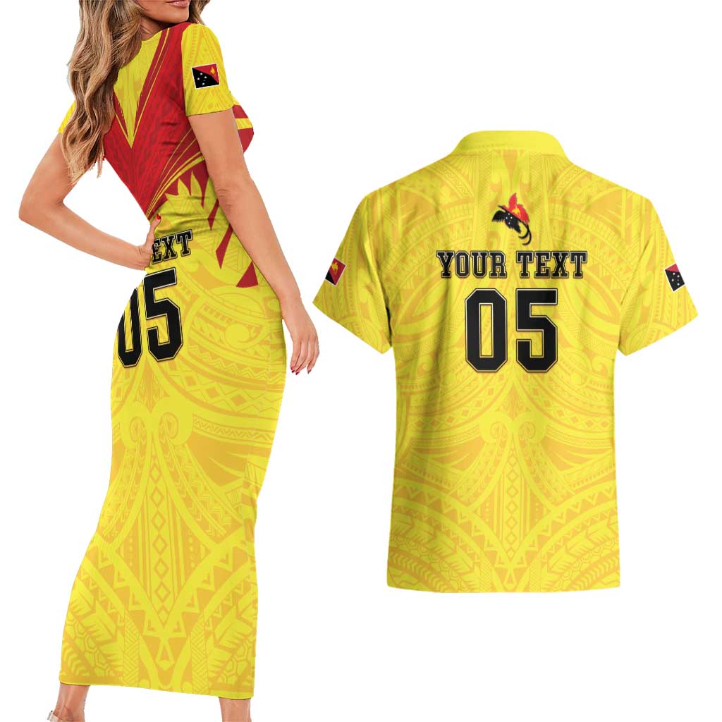 Papua New Guinea Rugby Custom Couples Matching Short Sleeve Bodycon Dress and Hawaiian Shirt Kumuls Heritage LT05 - Polynesian Pride