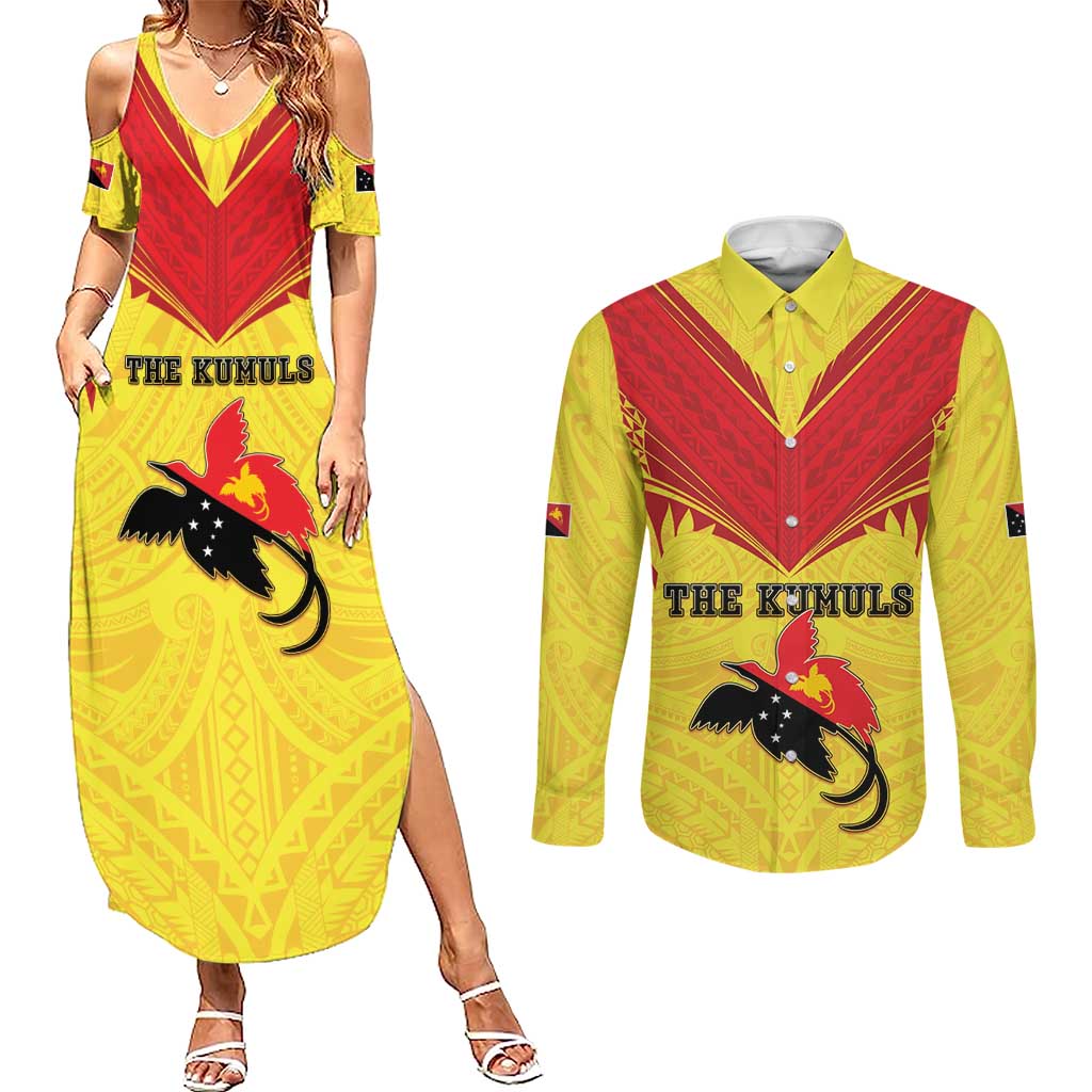 Papua New Guinea Rugby Custom Couples Matching Summer Maxi Dress and Long Sleeve Button Shirt Kumuls Heritage