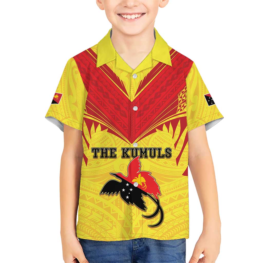 Papua New Guinea Rugby Custom Family Matching Long Sleeve Bodycon Dress and Hawaiian Shirt Kumuls Heritage LT05 Son's Shirt Yellow - Polynesian Pride