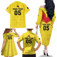 Papua New Guinea Rugby Custom Family Matching Off The Shoulder Long Sleeve Dress and Hawaiian Shirt Kumuls Heritage LT05 - Polynesian Pride