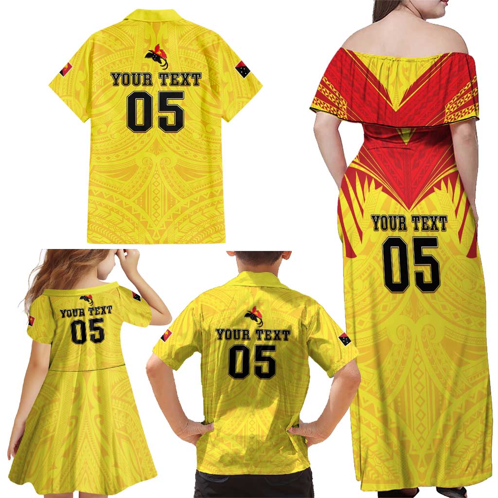 Papua New Guinea Rugby Custom Family Matching Off Shoulder Maxi Dress and Hawaiian Shirt Kumuls Heritage LT05 - Polynesian Pride