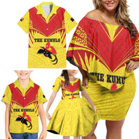 Papua New Guinea Rugby Custom Family Matching Off Shoulder Short Dress and Hawaiian Shirt Kumuls Heritage LT05 - Polynesian Pride