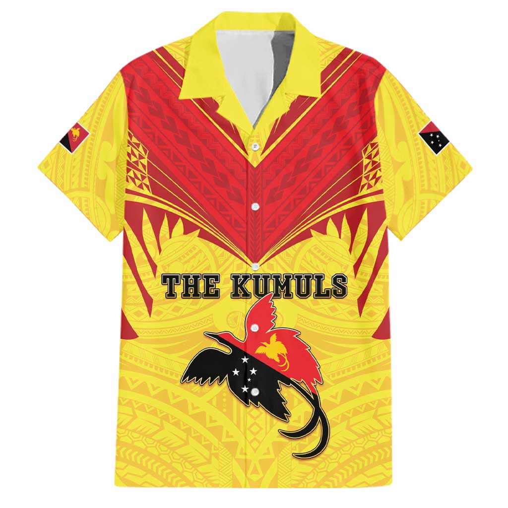 Papua New Guinea Rugby Custom Family Matching Off Shoulder Short Dress and Hawaiian Shirt Kumuls Heritage LT05 Dad's Shirt - Short Sleeve Yellow - Polynesian Pride