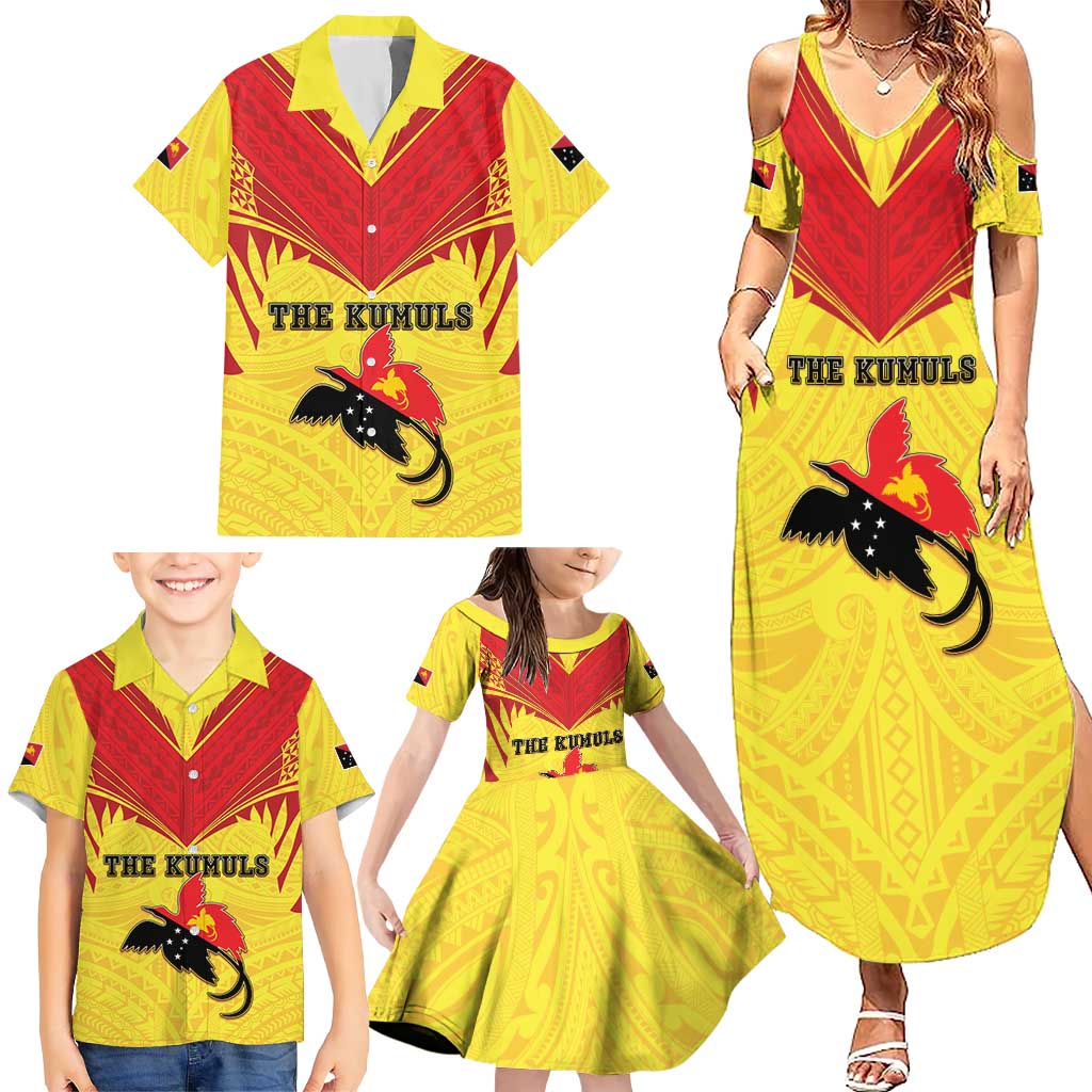 Papua New Guinea Rugby Custom Family Matching Summer Maxi Dress and Hawaiian Shirt Kumuls Heritage