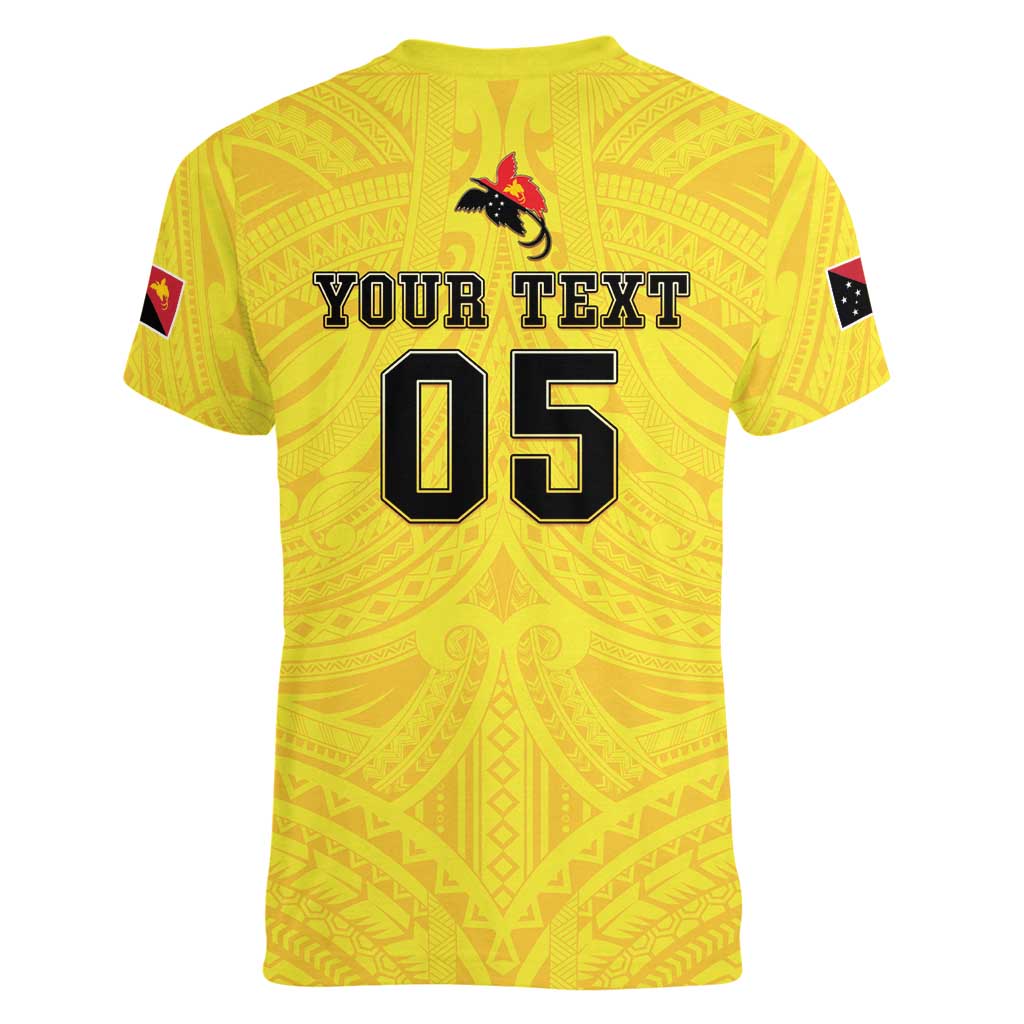 Papua New Guinea Rugby Custom Women V-Neck T-Shirt Kumuls Heritage